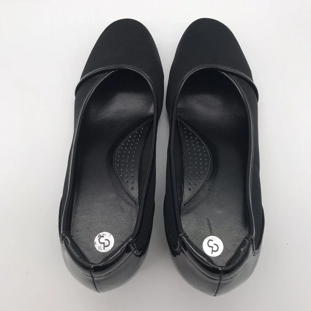 C.P. Company Women's size 9W Black on Black Fabric & Patent Wedge Comfort Shoes